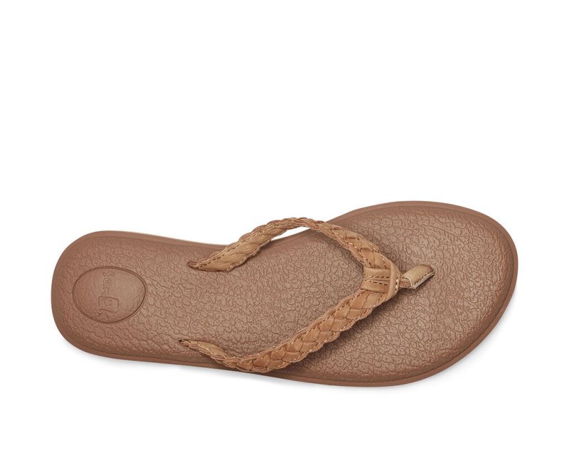 Sanuk Yoga Braid Leather Women's Flip Flops Brown | Canada 10EBC